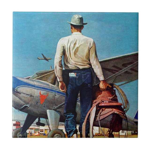 Flying Cowboy von Mead Schäffer Fliese (Vorderseite)