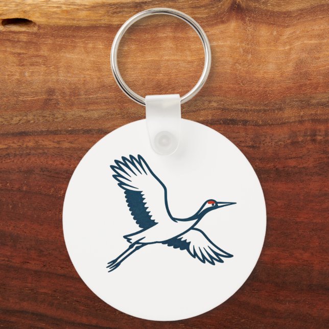 Flying Crane – Minimal Japanese Icon Schlüsselanhänger (Vorderseite)