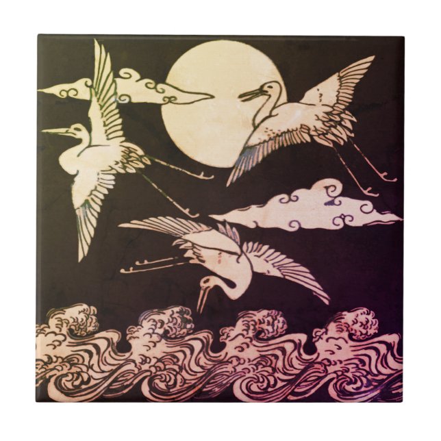 Flying Crane Tile - Christopher Dresser  Fliese (Vorderseite)