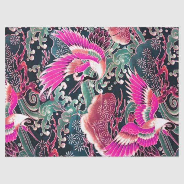 FLYING CRANES WAVES, BLUME Pink Japanisch Blumenst Seidenpapier (Vorderseite)