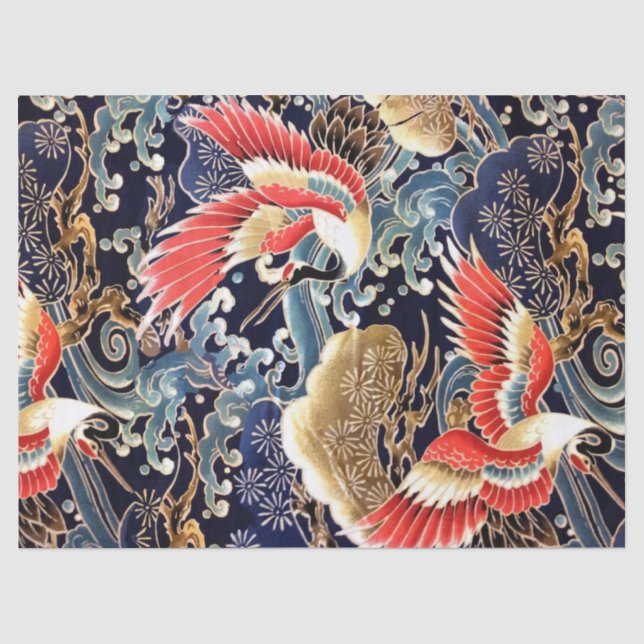 FLYING CRANES WELLEN, FRÜHSTÜCKE BLUMEN, Japanisch Seidenpapier (Vorderseite)