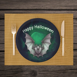 Flying Creepy Gray Bat Misty Glühende grüne Höhle Pappteller