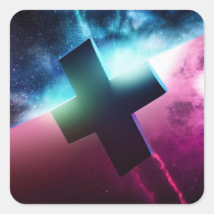 Flying Cross in Space-Aufkleber Quadratischer Aufkleber