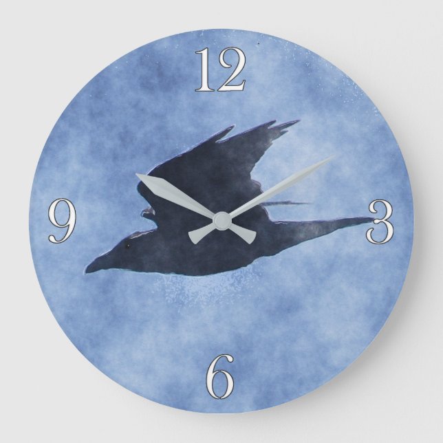 Flying Crow Wildlife-Liebhaber Große Wanduhr (Vorderseite)