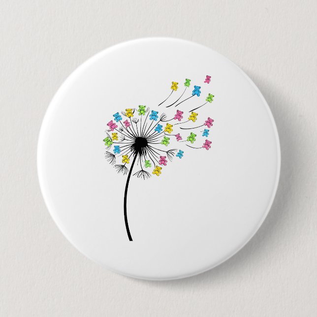 Flying cute bears dandelion flow button (Vorderseite)