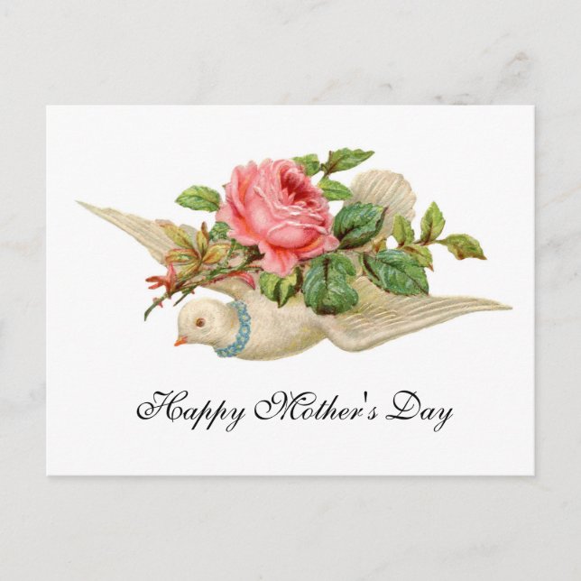 FLYING DOVE MIT PINK ROSE Muttertag Postkarte (Vorderseite)