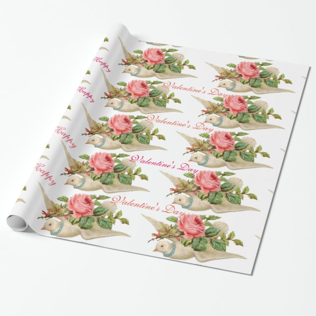 FLYING DOVE MIT PINK ROSE VALENTINE GESCHENKPAPIER (Ungerollt)