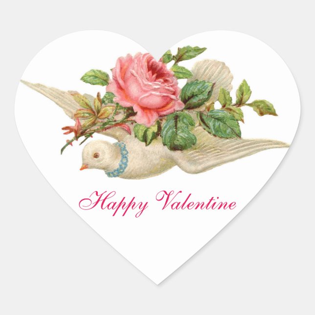 FLYING DOVE MIT PINK ROSE VALENTINE Herz-Aufkleber (Vorderseite)