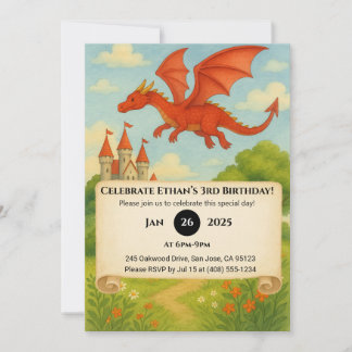 Flying Dragon Over Enchanted Forest Birthday Einladung