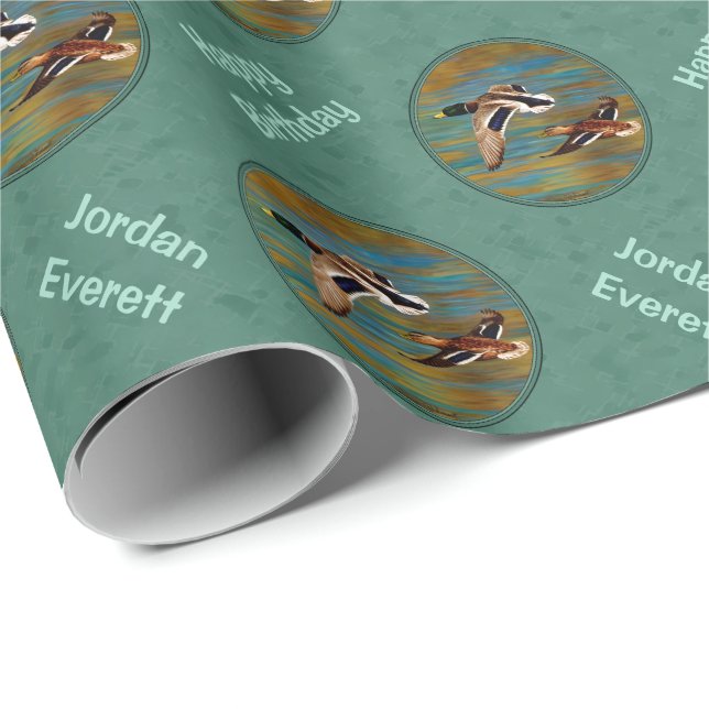 Flying Ducks Sea Neist grün Geschenkpapier (Rolleneckpunkt)