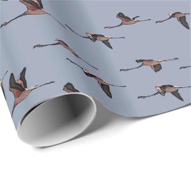 Flying Flamingos Wrapping Paper Geschenkpapier (Rolleneckpunkt)