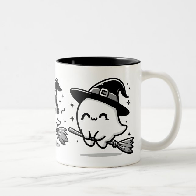 Flying Ghost Witch on Broom Halloween Mug | Double (Droit)