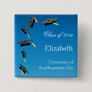 Flying Graduation Caps Button