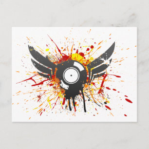 Flying Graffiti Record - Music Audio DJ Vinyl Postkarte