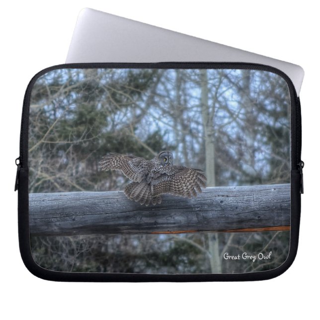 Flying Great Gray Owl Raptor Winter Wildlife Foto Laptopschutzhülle (Vorderseite)