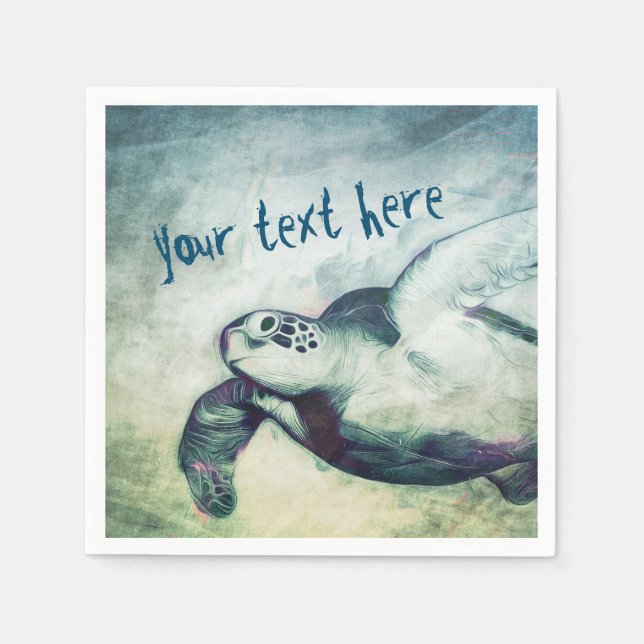 Flying Green Sea Turtle | Custom Paper Napkin Serviette (Vorderseite)