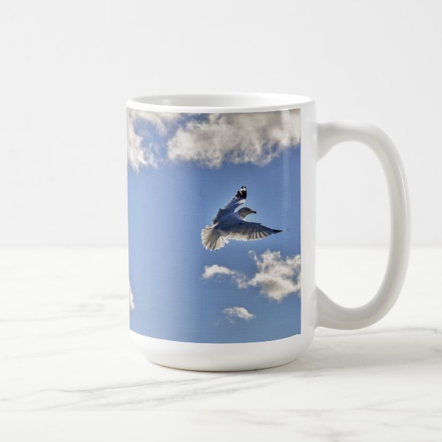 Flying Gull & Clouds Wildlife Birdlover Geschenk Kaffeetasse (Rechts)
