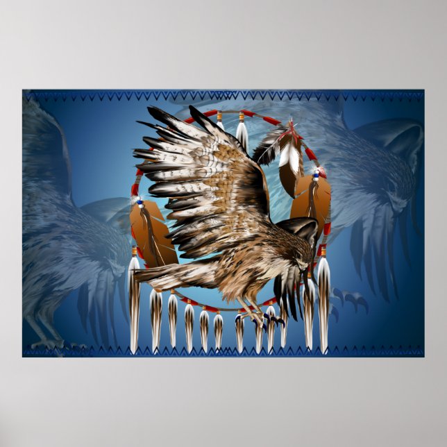 Flying Hawk Dreamcatcher Print Poster (Vorne)