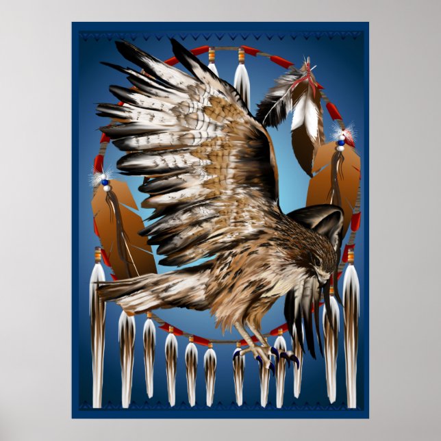 Flying Hawk Dreamcatcher Print Poster (Vorne)