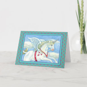 FLYING HEARS WHITE UNICORN, FANTASY PEGASUS FEIERTAGSKARTE