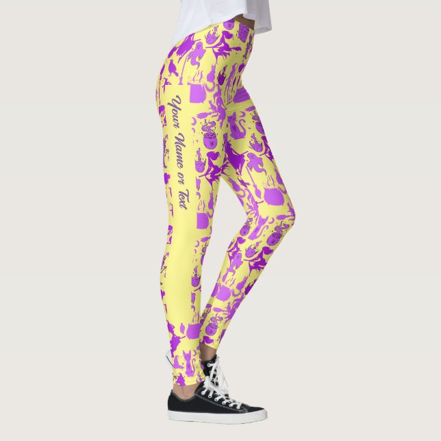 Flying hexches pattern.Lila L Yellow BG (PS) Leggings (Rechts)