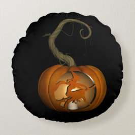 Flying Hexe Carved Pumpkin Pillow Rundes Kissen