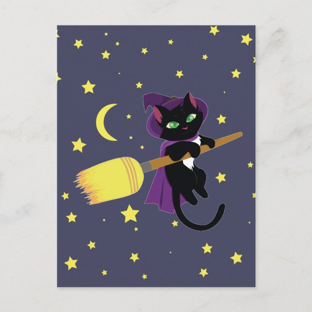 Flying Hexe Cat Postkarte (Vorderseite)