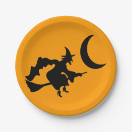Flying Hexe Halloween-Silhouette Pappteller