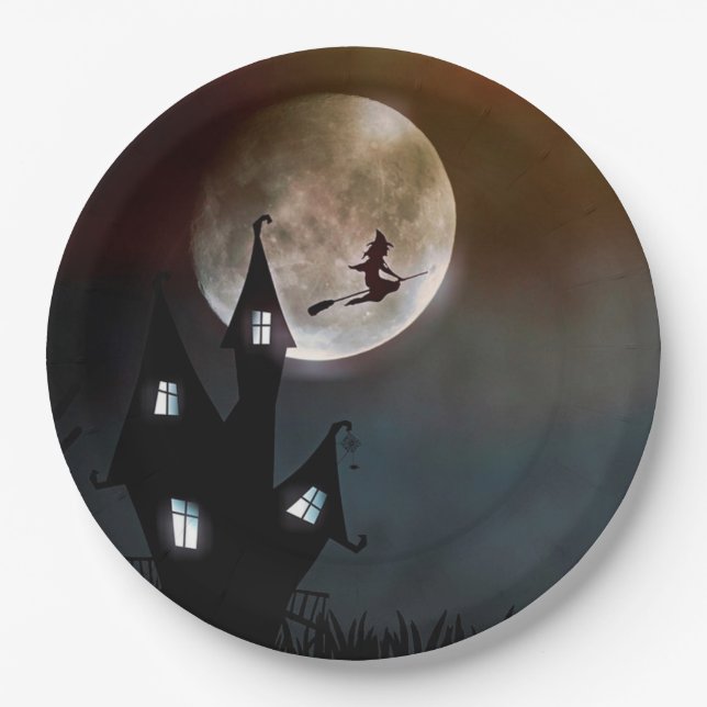 Flying Hexe Happy Halloween Paper Plate Pappteller (Vorderseite)