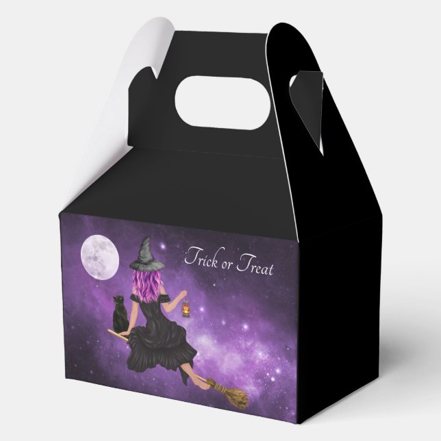 Flying Hexe Happy Halloween Personalisiert Geschenkschachtel (Vorderseite)