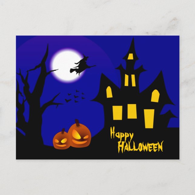 Flying Hexe in Halloween-Nacht Postkarte (Vorderseite)