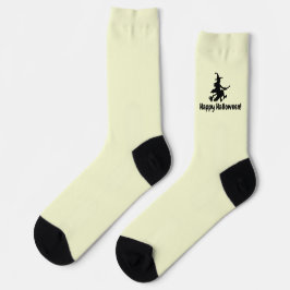Flying Hexe on Yellow - Happy Halloween - Socken