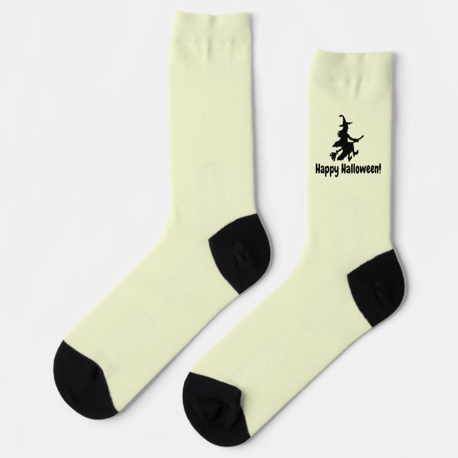 Flying Hexe on Yellow - Happy Halloween - Socken (Linkes Detail)