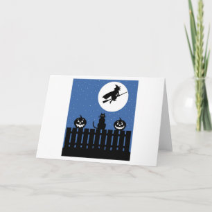 Flying Hexe, Pumpkins, Cat Contemporary Karte