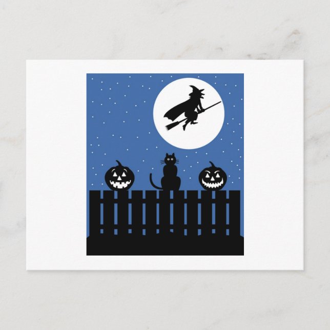 Flying Hexe, Pumpkins, Cat Contemporary Postkarte (Vorderseite)
