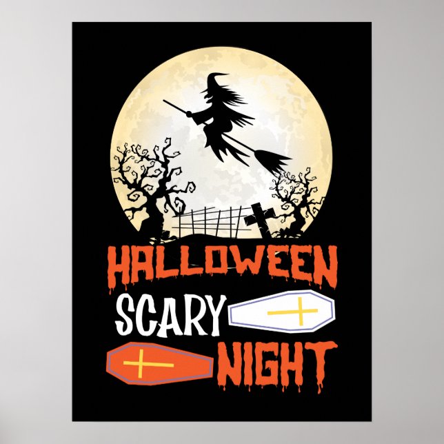 Flying Hexe-Spooky Halloween-Nachtplakat Poster (Vorne)