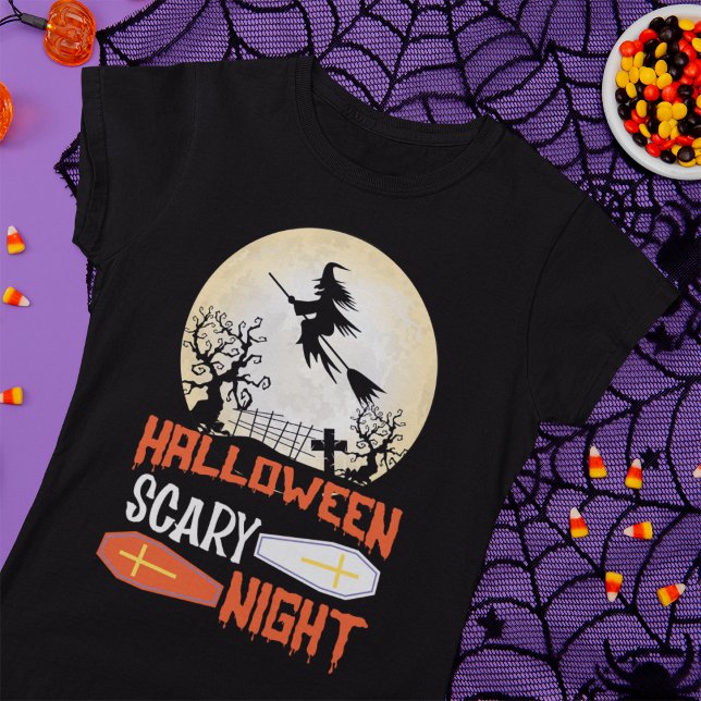 Flying Hexe Spooky Halloween Night T - Shirt (Von Creator hochgeladen)