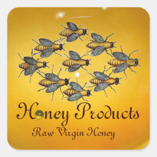 FLYING-HONEY-BIENEN / RINDFLEISCH QUADRATISCHER AUFKLEBER