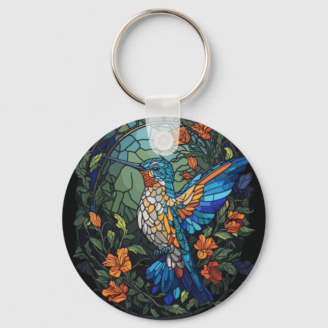 Flying Humming Bird farbenfroh gesteinigtes Glas Schlüsselanhänger (Vorderseite)