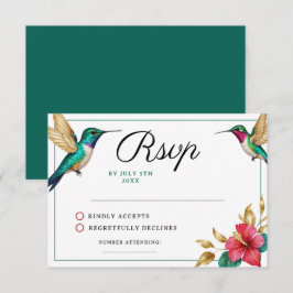 Flying Hummingbirds Red Tropical Flower Wedding RSVP Karte