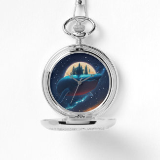 Flying Humpback Whale Moonlight Sea Starry Forests Armbanduhr