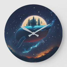 Flying Humpback Whale Moonlight Sea Starry Forests Große Wanduhr