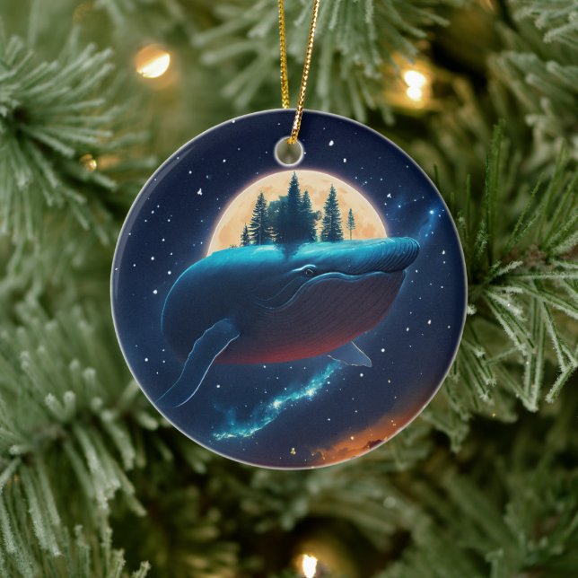 Flying Humpback Whale Moonlight Sea Starry Forests Keramik Ornament (Baum)