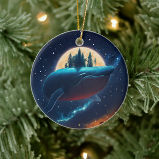 Flying Humpback Whale Moonlight Sea Starry Forests Keramik Ornament