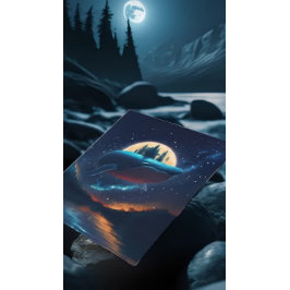 Flying Humpback Whale Moonlight Sea Starry Forests Postkarte