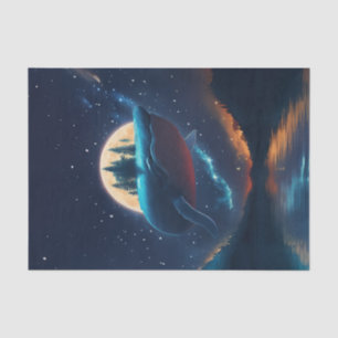 Flying Humpback Whale Moonlight Sea Starry Forests Seidenpapier