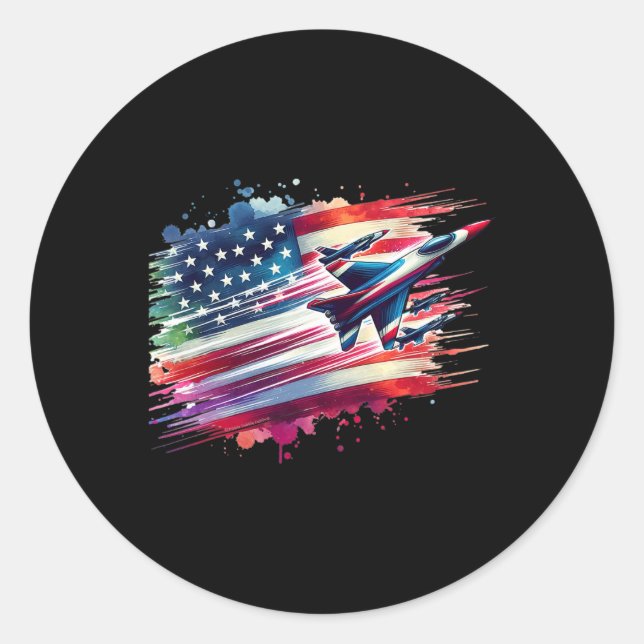 Flying Jets American Flag USA Patriotic 4. Juli Runder Aufkleber (Vorderseite)