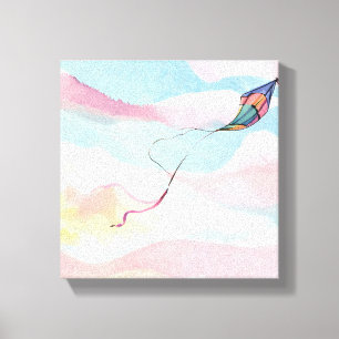 Flying Kite   Airy Watercolor Sky Leinwanddruck