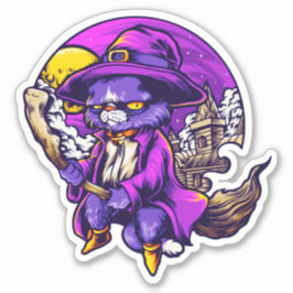 Flying Kitty Cat Witch Illustration Aufkleber