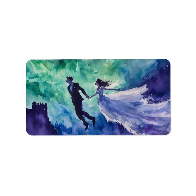 Flying Lovers - Aquarellmalerei Adressaufkleber (Vorne)